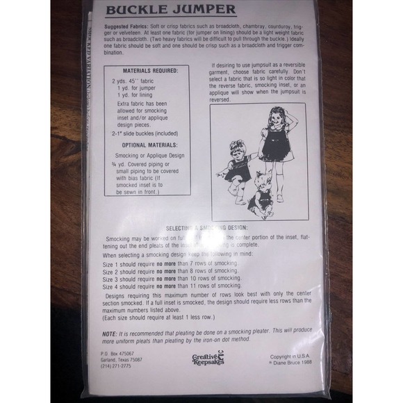 Toddler Buckle Jumpsuit Pattern by Creative Keepsakes Size 1,2,3,4 - Picture 2 of 4